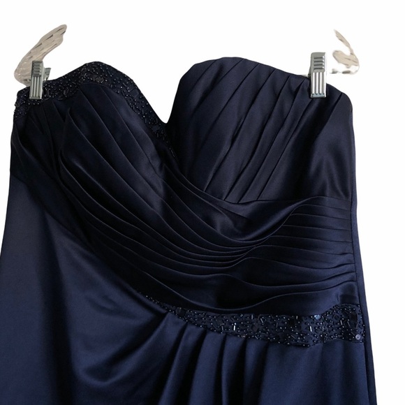 NWT David’s Bridal Satin Strapless A- line Bead Neckline gown maxi dress - Picture 4 of 9